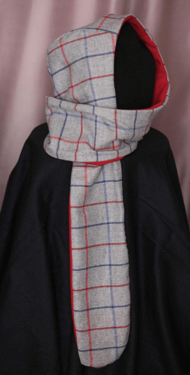 red/grey hood-scarf