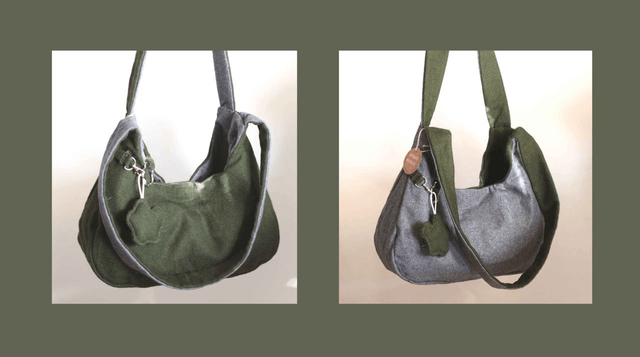 reversible shoulder bag - green & grey