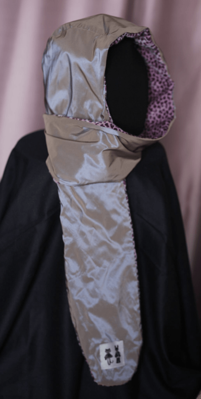 pink leopard print hood-scarf