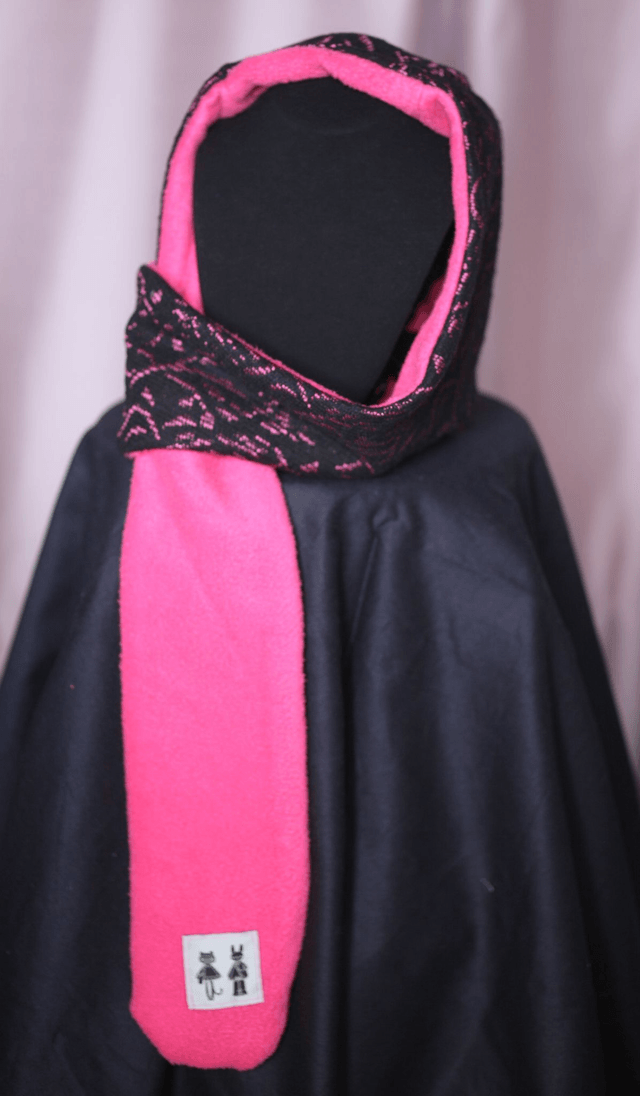 black pink hood-scarf