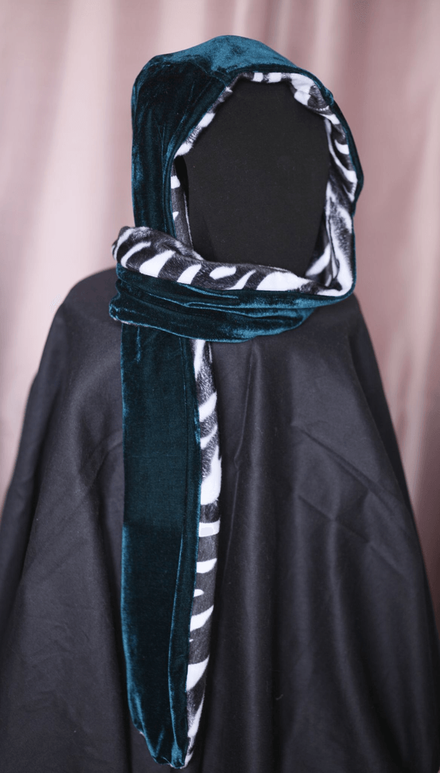 zebra/green hood-scarf