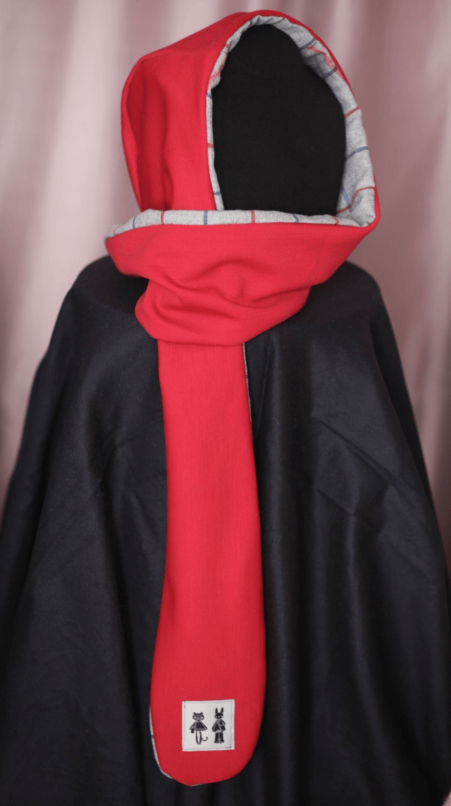 red/grey hood-scarf