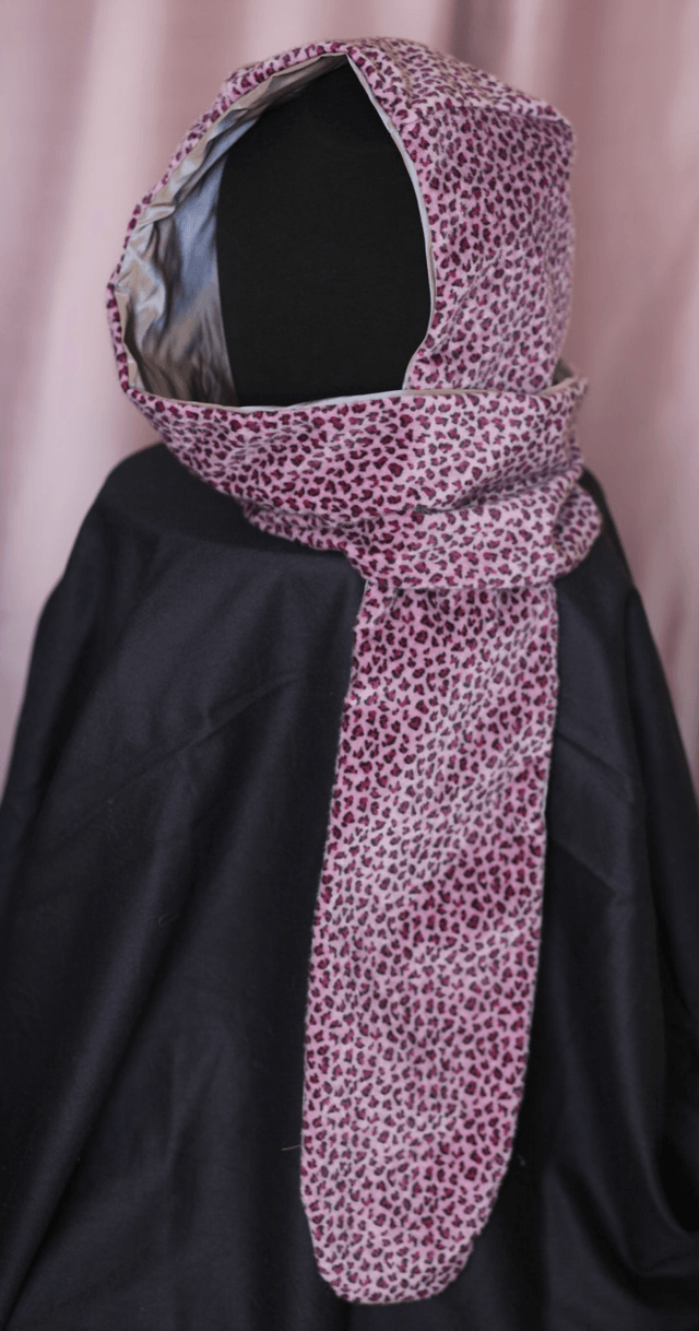 pink leopard print hood-scarf