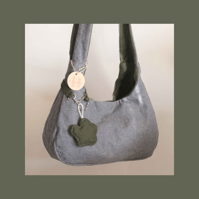 reversible shoulder bag - green & grey