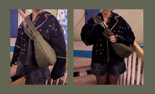 reversible shoulder bag - green & grey