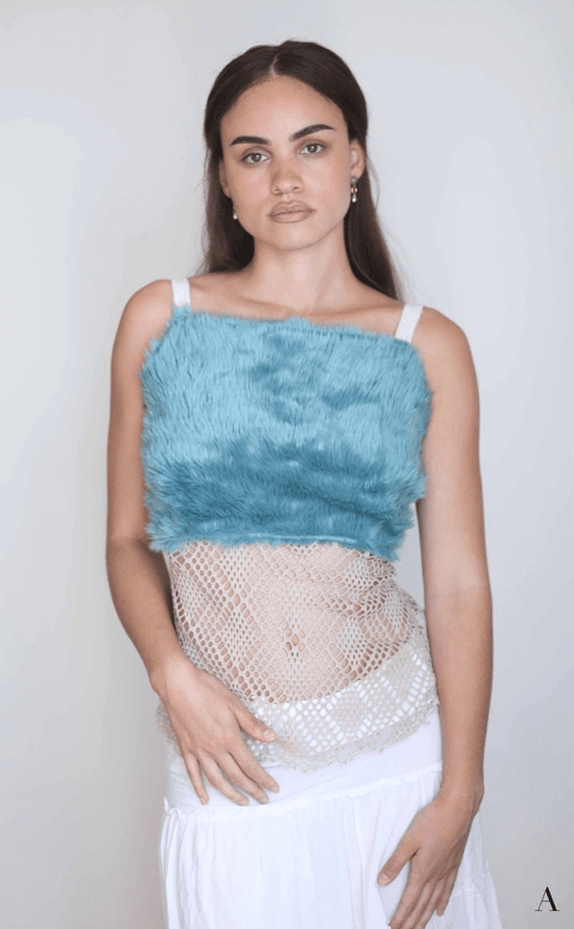 faux fur backless top S-M