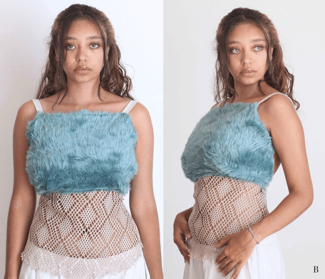 faux fur backless top S-M