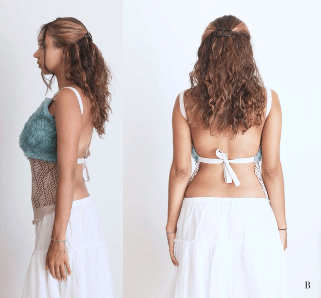 faux fur backless top S-M
