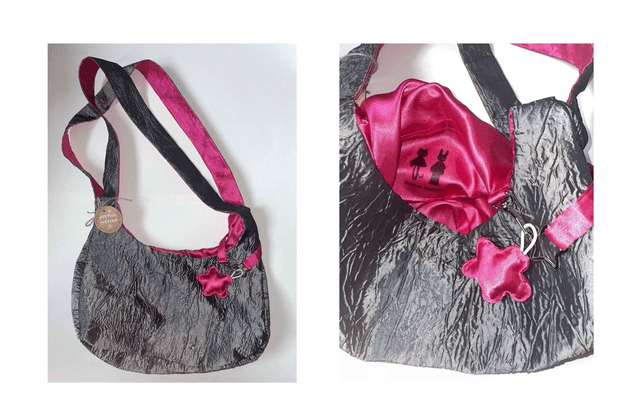 grey & pink shoulder bag with interior pocket