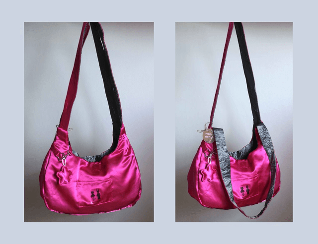 grey & pink shoulder bag with interior pocket