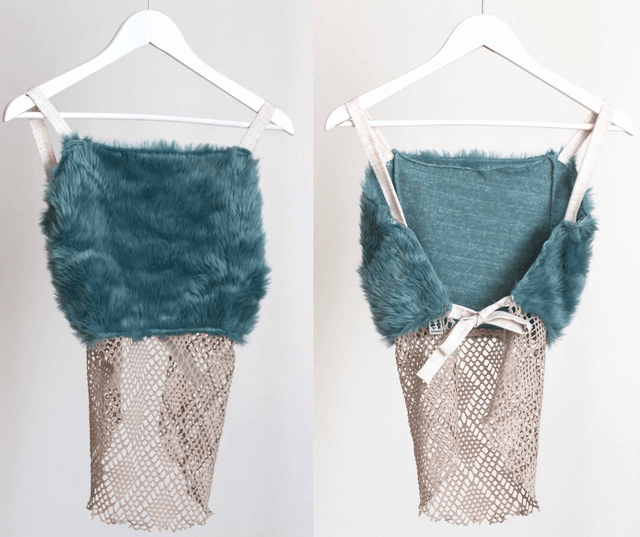 faux fur backless top S-M