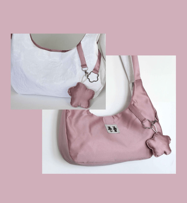 reversible shoulder bag and flower keychain