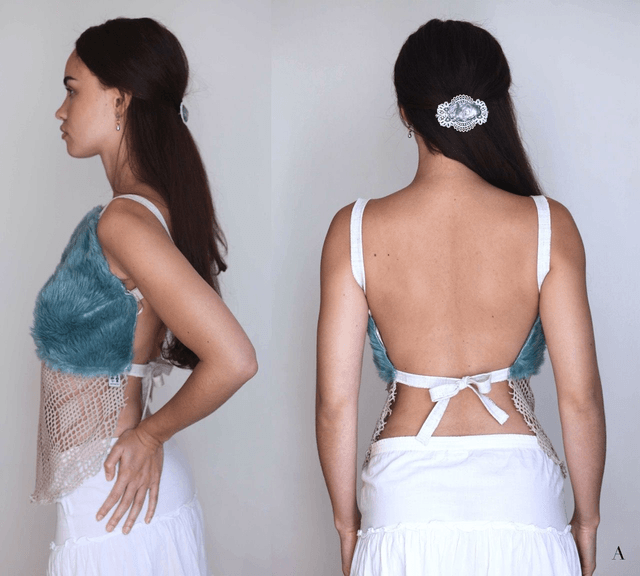 faux fur backless top S-M