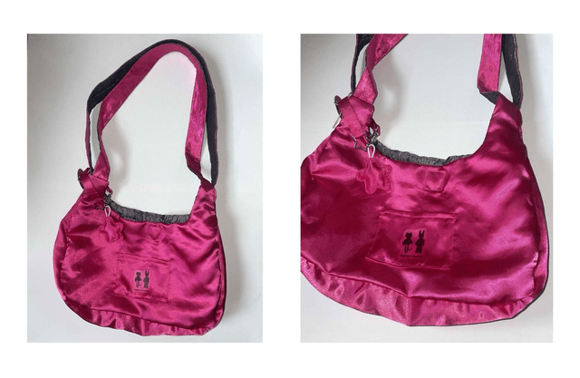 grey & pink shoulder bag with interior pocket