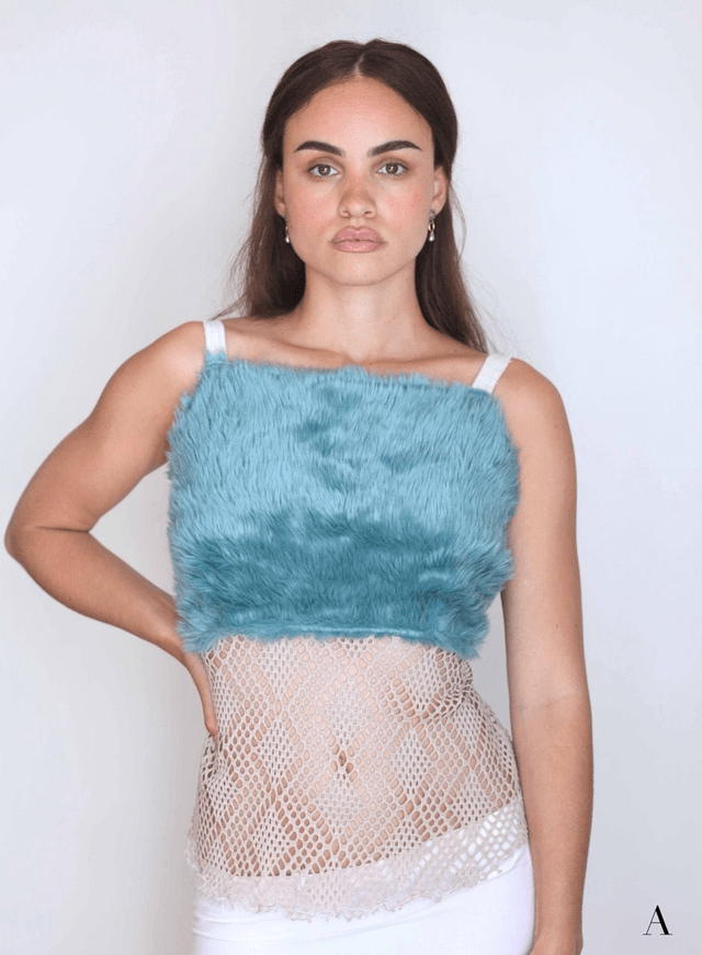 faux fur backless top S-M